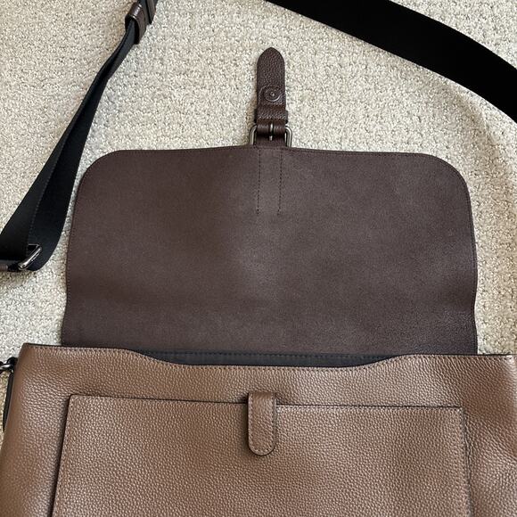 Coach Hudson Messenger In Colorblock Tobacco Mahagony Leather Bag Snap Belt - Picture 6 of 11